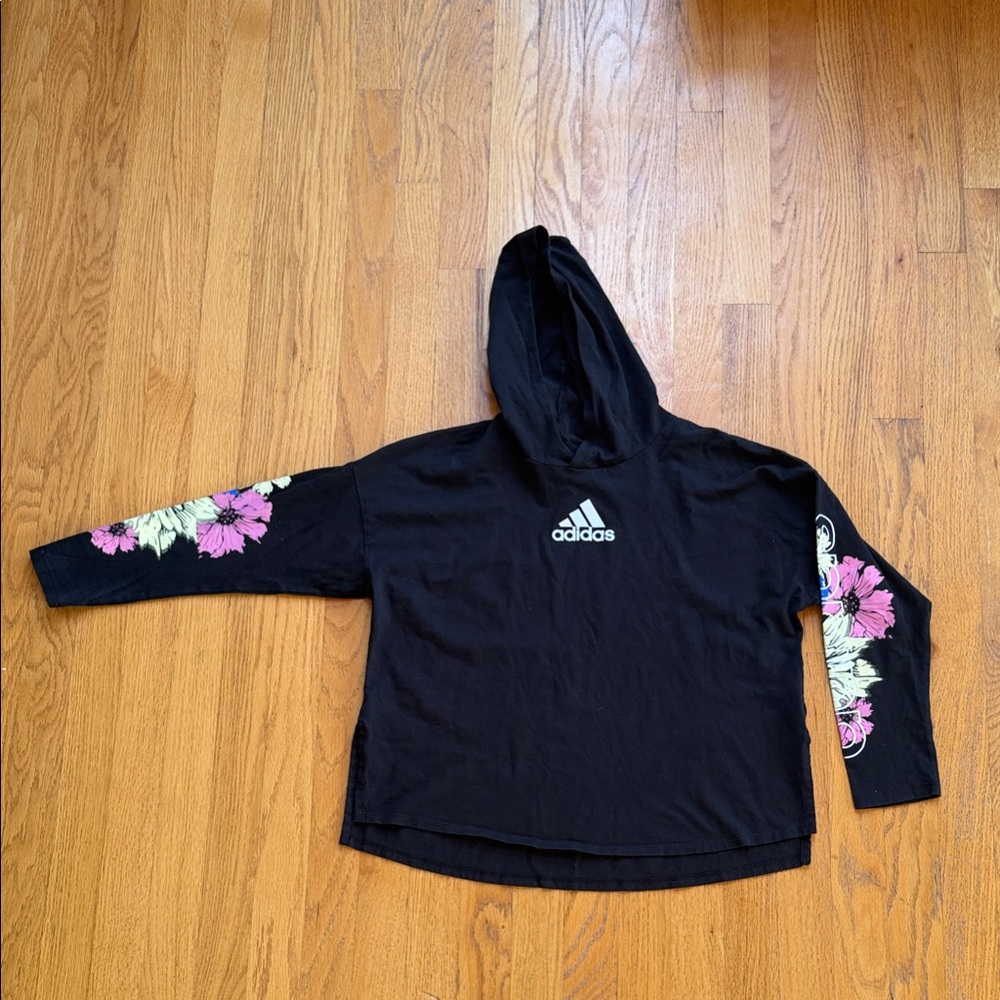 Adidas Black Hoodie with Pink Floral Accents